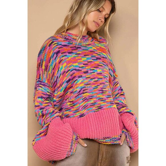POL Size M Multicolor Pink Rainbow Colorful Confetti Boxy Oversized Sweater - Picture 1 of 16